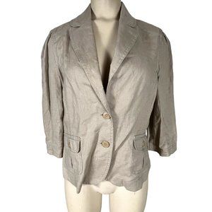 Juicy Couture women's tan linen jacket size Medium gathered waist, pockets